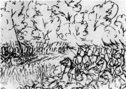 Русские гренадёры отбивают атаку французских уланов. Рисунок М.Ю.Лермонтова 1832-1834