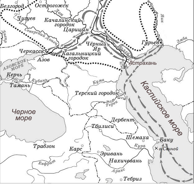 Темрюк-карта движения русских на Кавказ